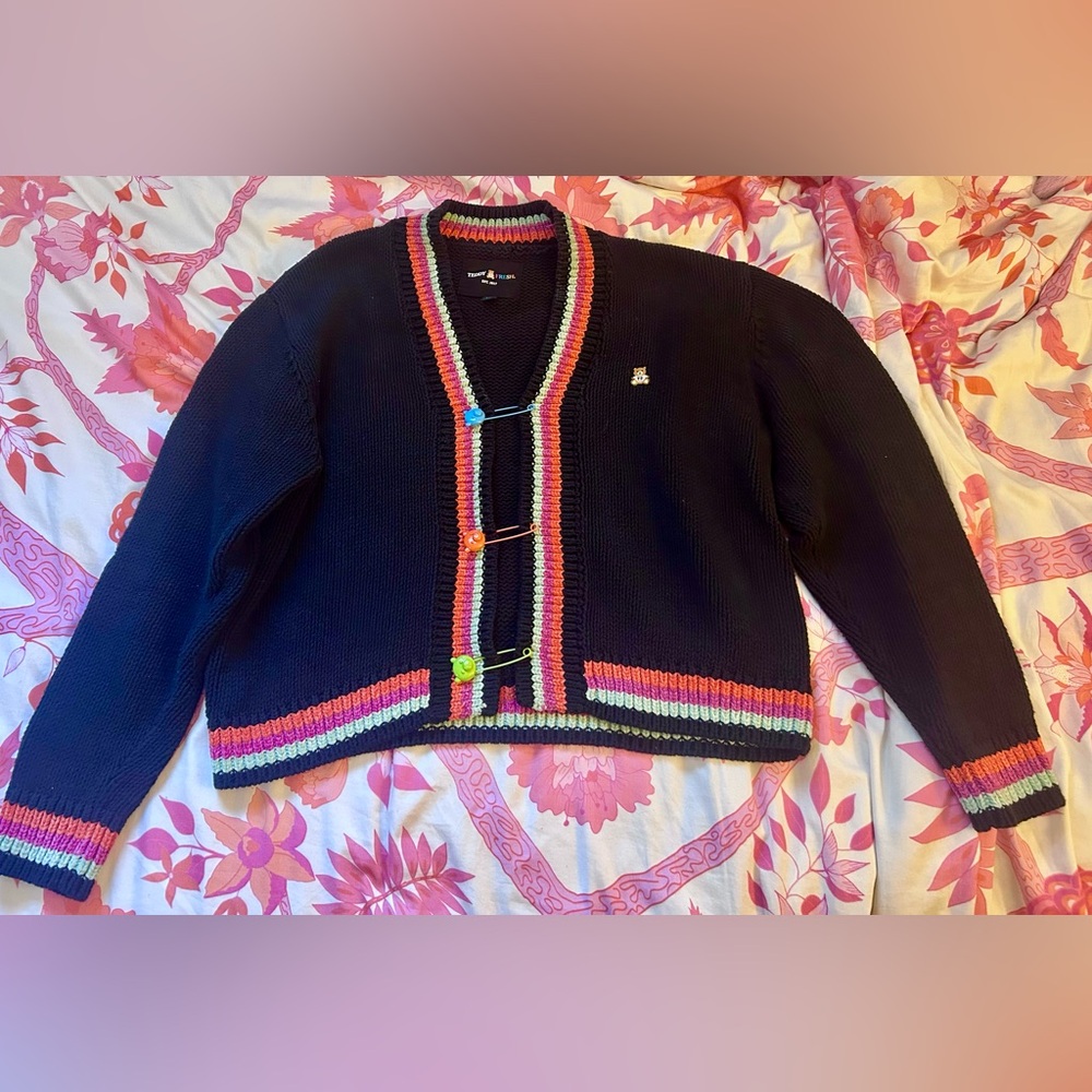 oversized black safety pin cardigan Teddy fresh teddy bear sweater